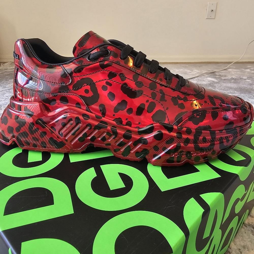 Dolce & Gabbana Men's Red Leopard Daymaster Sneakers Size 11 (IT45)